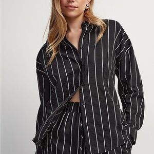 NWT Simons Black White Stripe Oversized Burton Down Shirt